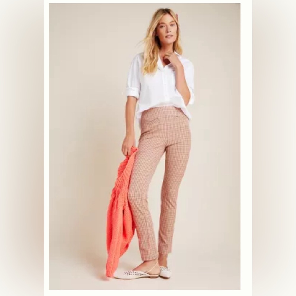 Anthropologie Slim Fit Pink Plaid Pants
